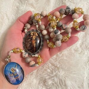 Handcrafted Pink and Gray Beaded st. michael the archangel chaplet